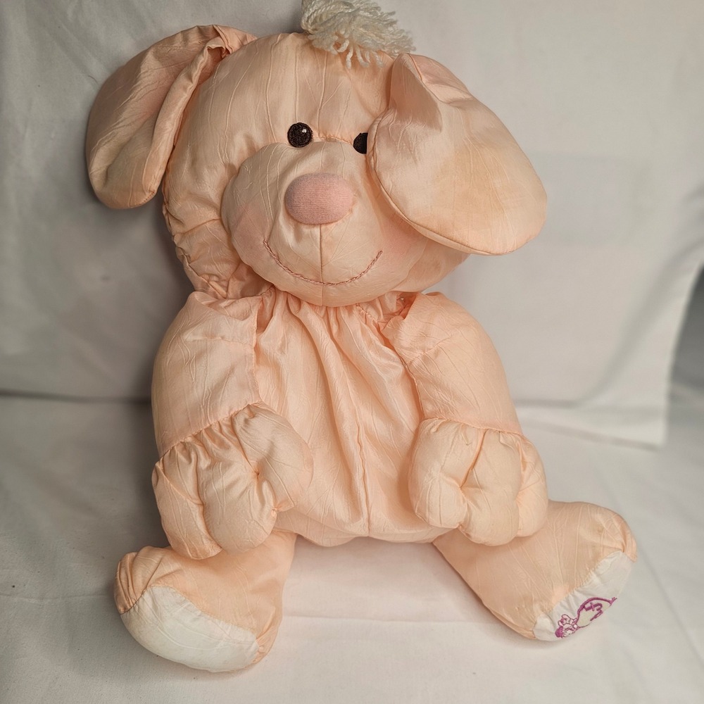 Vintage 1986 Fisher Price Puffalump Peach Dog Plush Toy Retro 80s